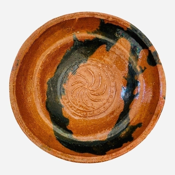 Vintage Mexican Pottery Brown Clay Bowl Set Chips Plate Rustic Farmhouse Platter - Picture 3 of 5